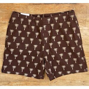 H&M Mens Shorts Size Large NWT Brown Palm Tree Print Twill Cotton Brown Elastic